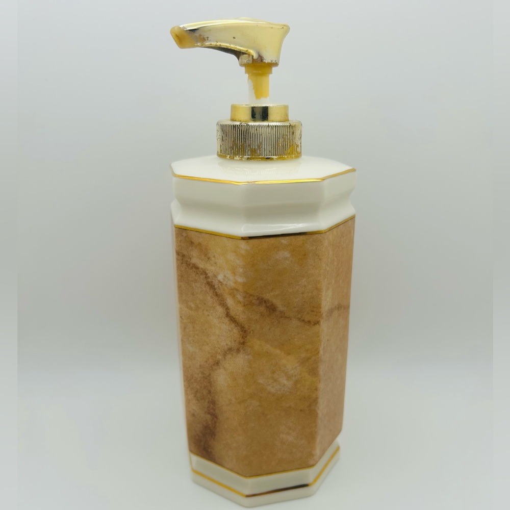 CROSCILL CARRARA BEIGE GOLD PORCELAIN HAND SOAP DISPENSER LIMITED EDITION